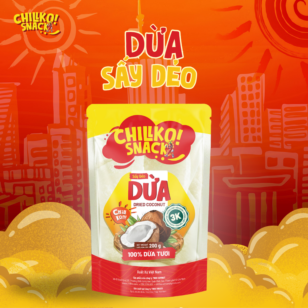 Dừa sấy dẻo ngon giòn Chillko